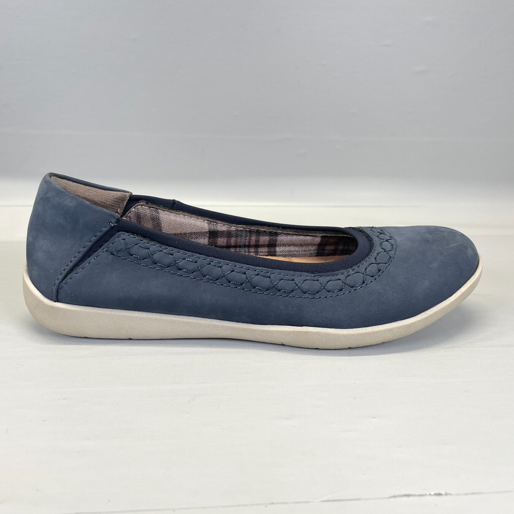 Earth Origins Flex Shoes Womens Size 6.5 M Blueberry Blue Nubuck Slip On Flats